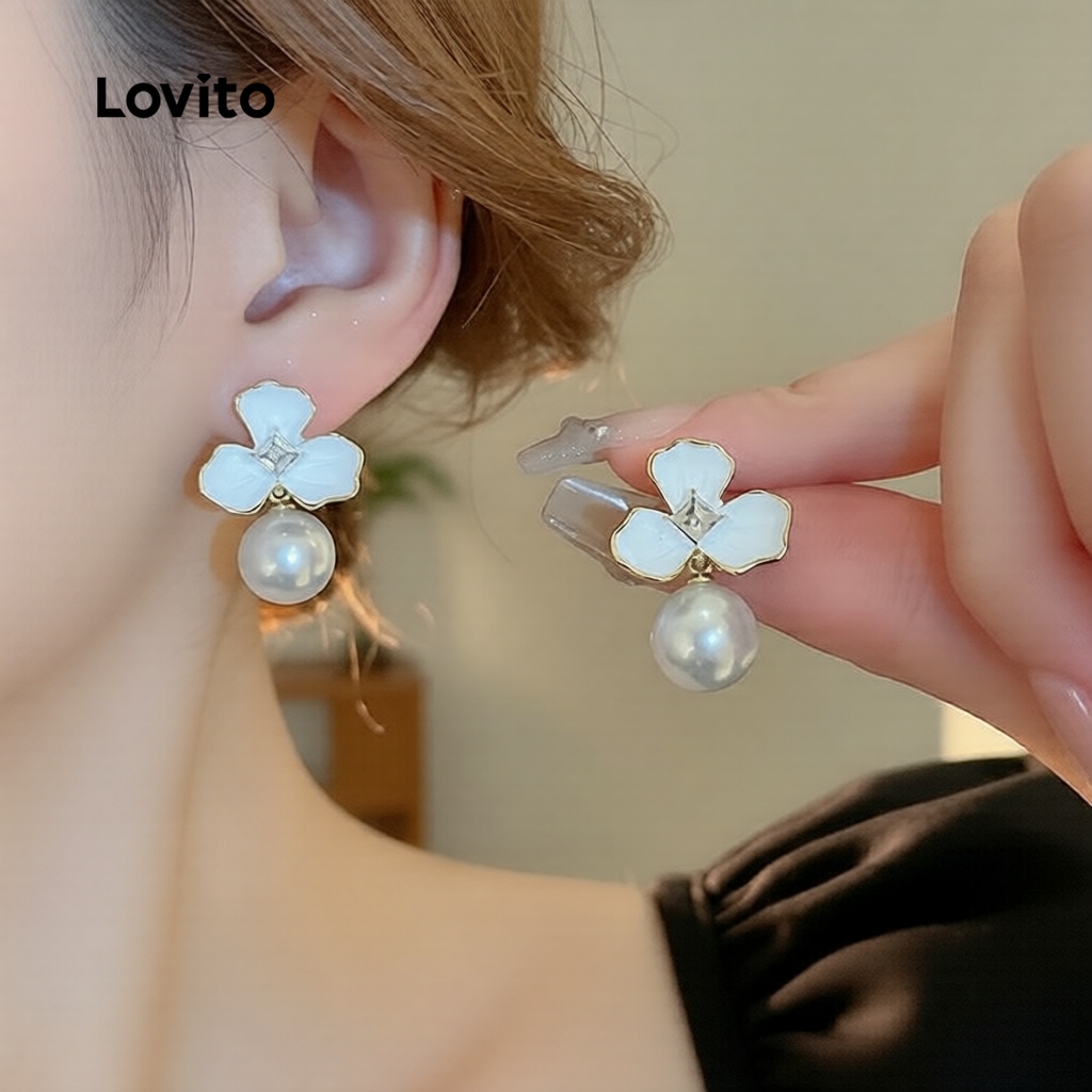 ต่างหูลายดอกไม้แบบลําลอง สไตล์น่ารัก จาก Lovito LFA114002