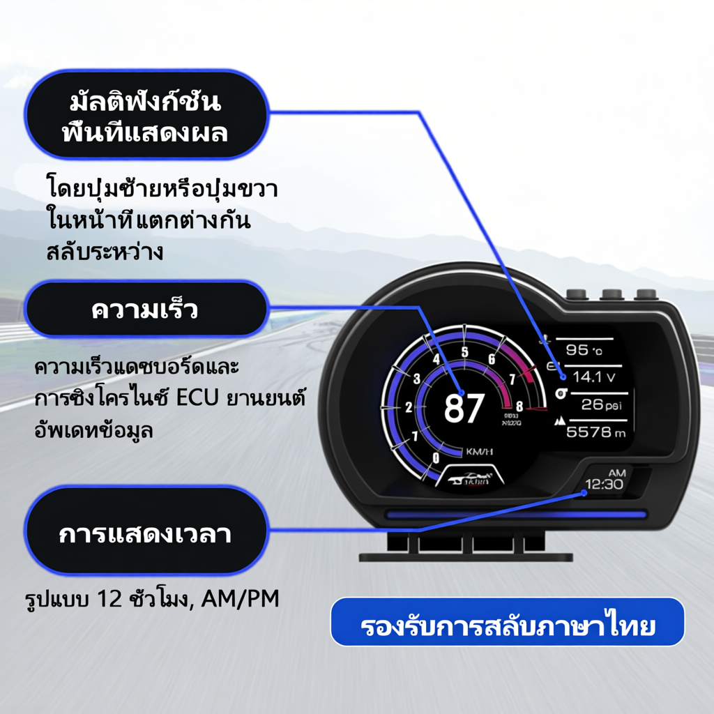 Smart Gauge P6 PLUS OBD2+GPS วัดความร้อนเกจรถยนต์ เมนูภาษาไทย