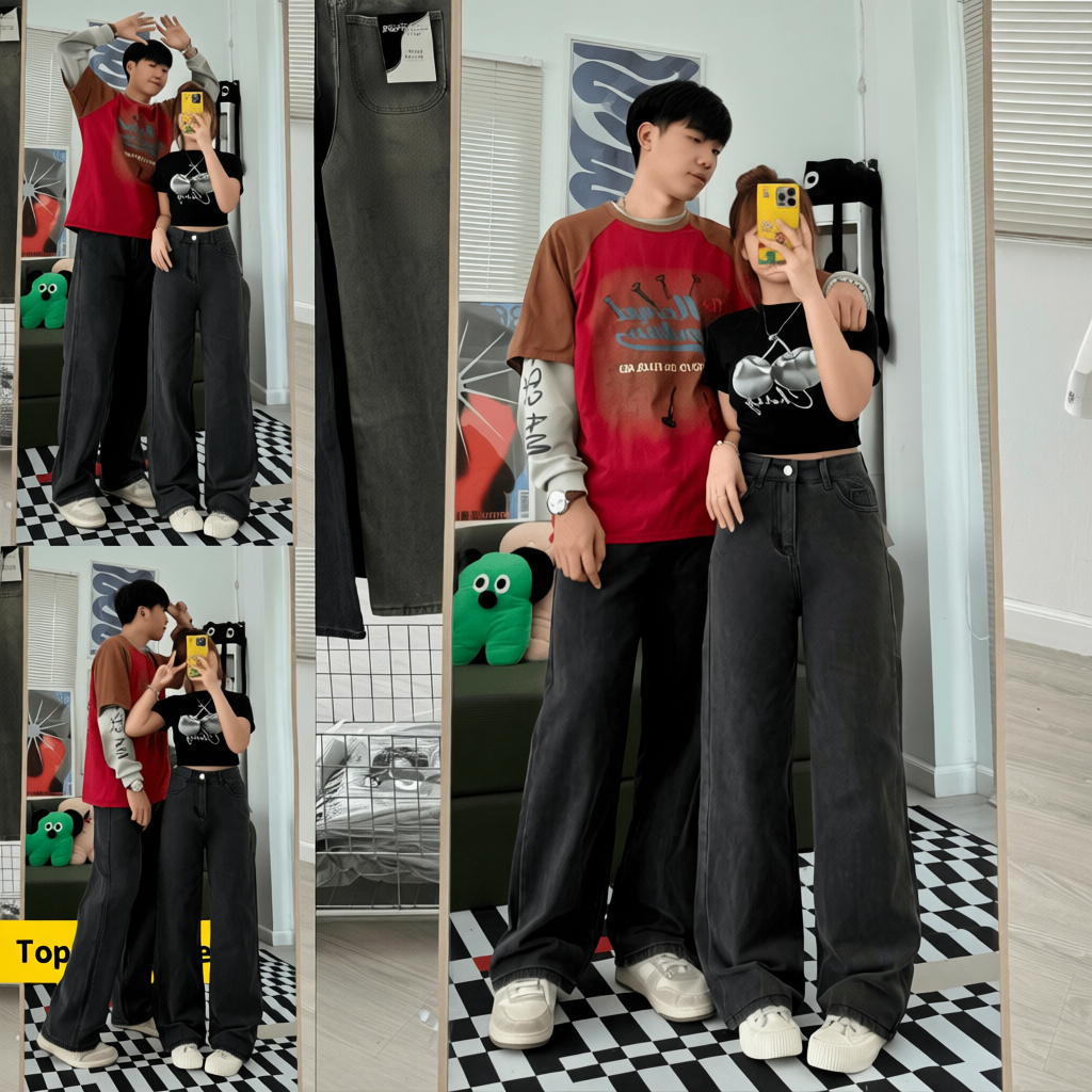 Paradise  กางเกงยีนส์ ทรงกระบอก ใส่ได้ ชาย - หญิง