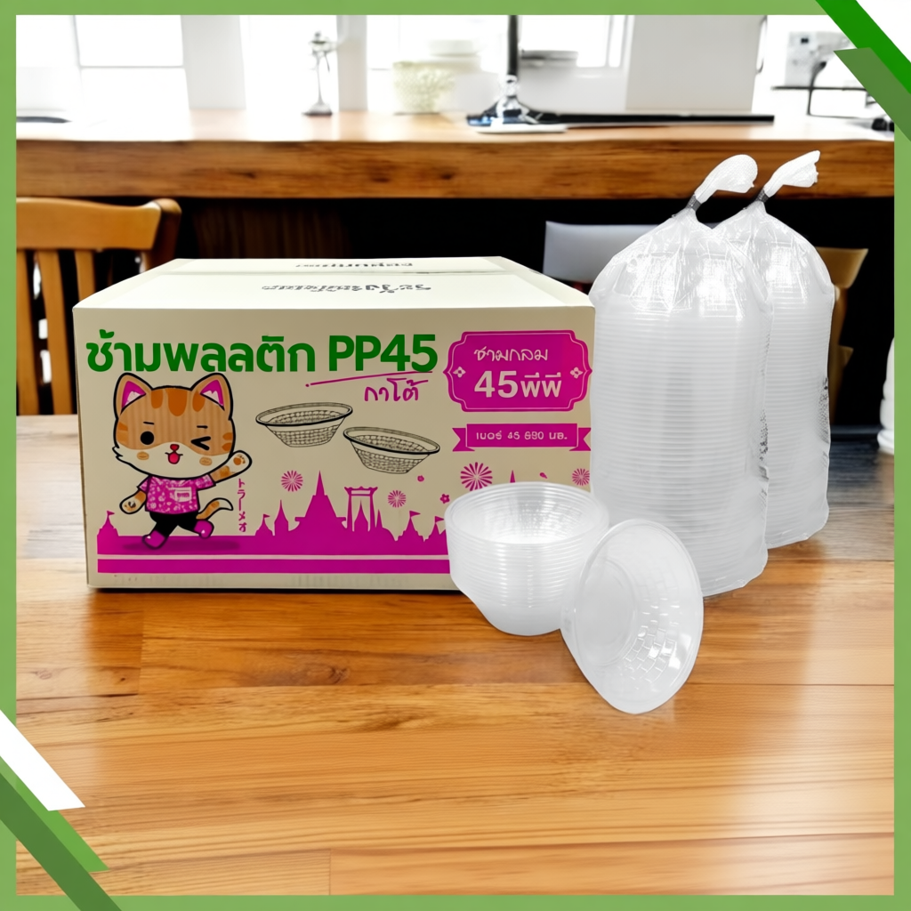 ถ้วยชามพลาสติก PP45  880ml ยกลัง 300ใบ ใส่อาหาร Food Grade ทนร้อน
