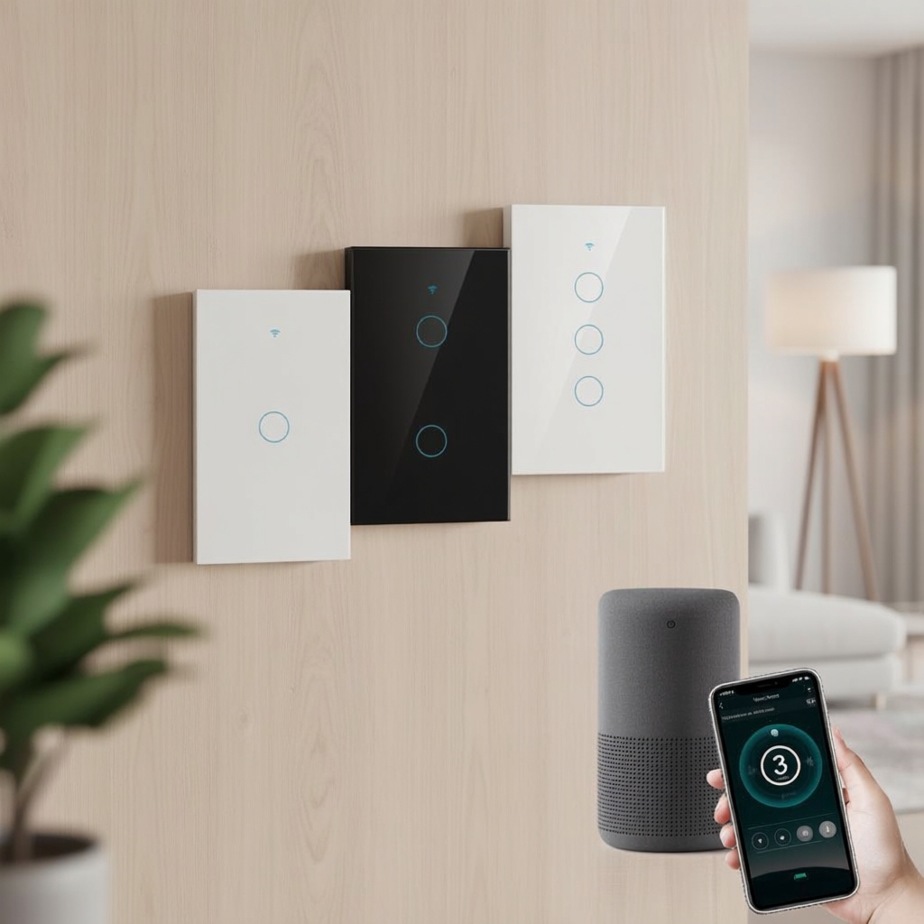 สวิตช์ไฟอัจฉริยะ Wifi 3 ปุ่ม ไม่ต้องใช้สายกลาง 100-240V รองรับ Alexa Hey Google