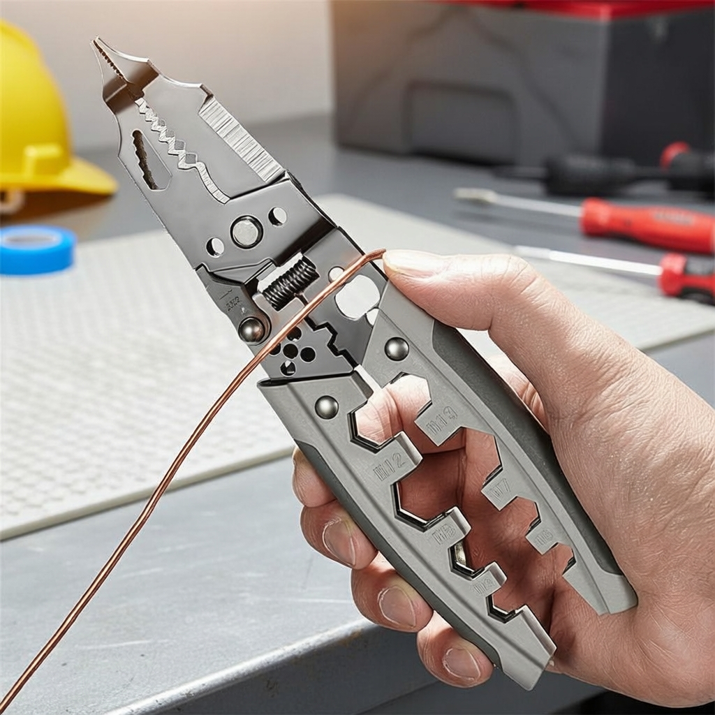 คีมปอกสายไฟและย้ําหัวสายอเนกประสงค์ 28-in-1 ขนาด 8 นิ้ว สําหรับงานไฟฟ้าและงาน DIY