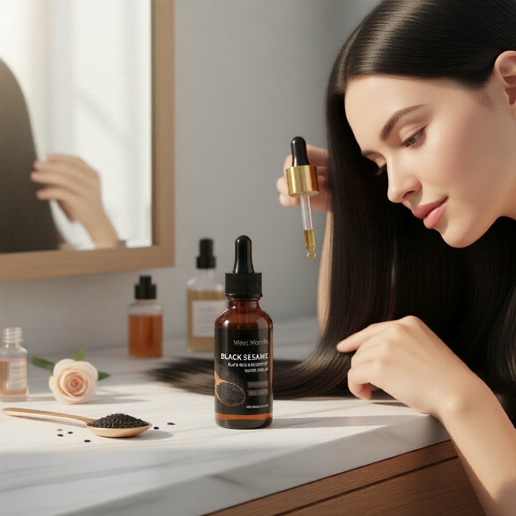 Rosemary Infused Black Sesame Hair Oil 30มล. - เซรั่มฟื้นฟูบํารุงเส้นผมและหนังศีรษะ