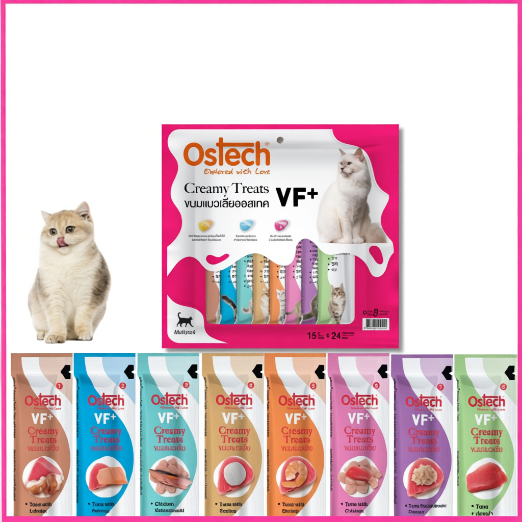 Ostech ขนมแมวเลีย  รวม 8 รสชาติ จำนวน 1 แพ็ค - มี24ซอง