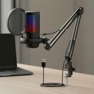 BOMGE ME6S USB Condenser Mic RGB Gaming Microphone with Noise Cancelling for PC Streaming Podcast Hi-Res
