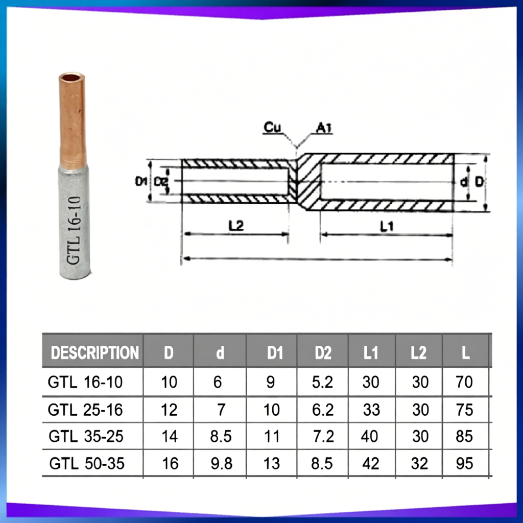 สลิป อลูมิเนียมหัวทองแดง สลิปต่อสาย รุ่น GTL ขนาด 16-10, 25-16, 35-25, 50-35