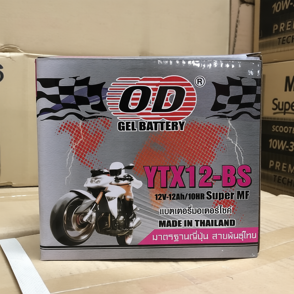 แบตเตอรี่แห้ง OD YTX12-BS 12V12Ah สำหรับรถจักรยานยนต์