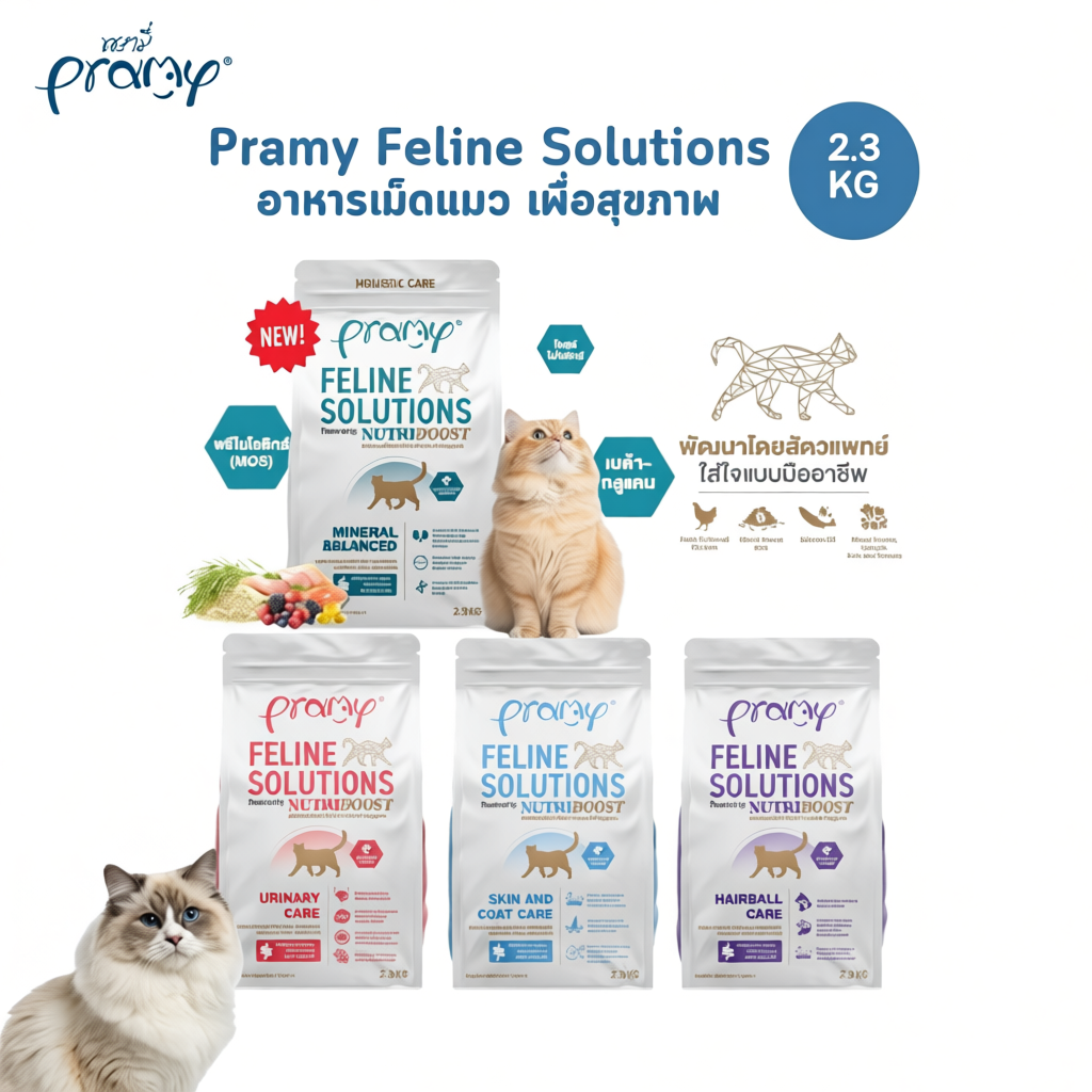 Pramyร Feline Solutions อาหารเม็ดแมว เพื่อสุขภาพ พัฒนาโดยสัตวแพทย์ ขนาด 2.3 KG