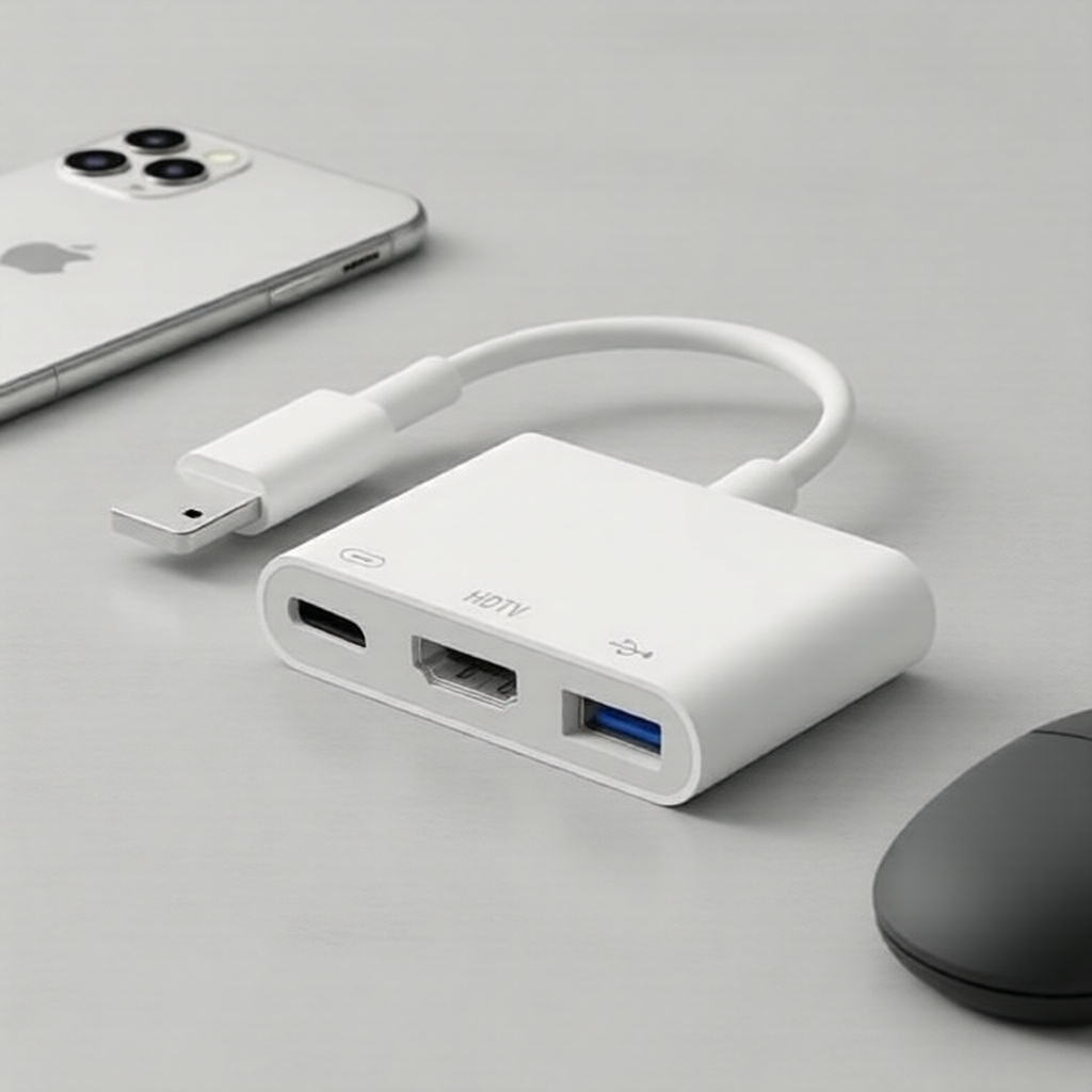 อะแดปเตอร์ 3-in-1 OTG, Lighting to HDMI HDTV, ชาร์จผ่าน USB, ซิงค์เสียงและวีดีโอ HD สําหรับ iPhone/i