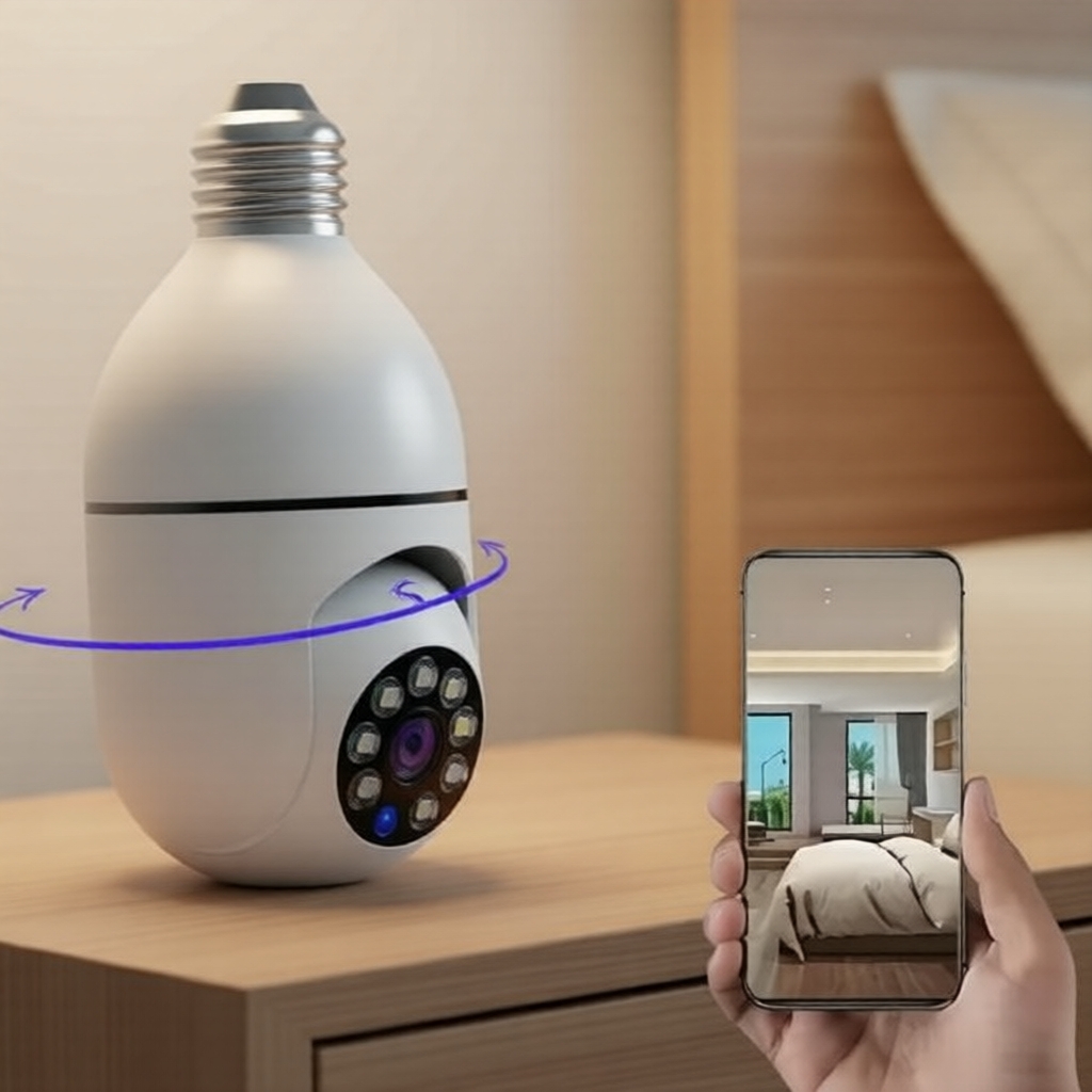 E27 หลอดไฟ WiFi Cam: มองเห็นกลางคืนอัตโนมัติ ติดตามการเคลื่อนไหว เลนส์ซูม สําหรับเฝ้าระวังบ้าน