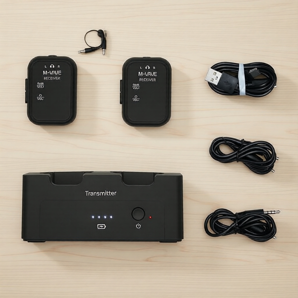 ชุดหูฟังไร้สาย M-VAVE WP-12 SWS12: 1 เครื่องส่ง 2 เครื่องรับ ชาร์จซ้ําได้ ปุ่มปรับเสียง/ปิดเสียง