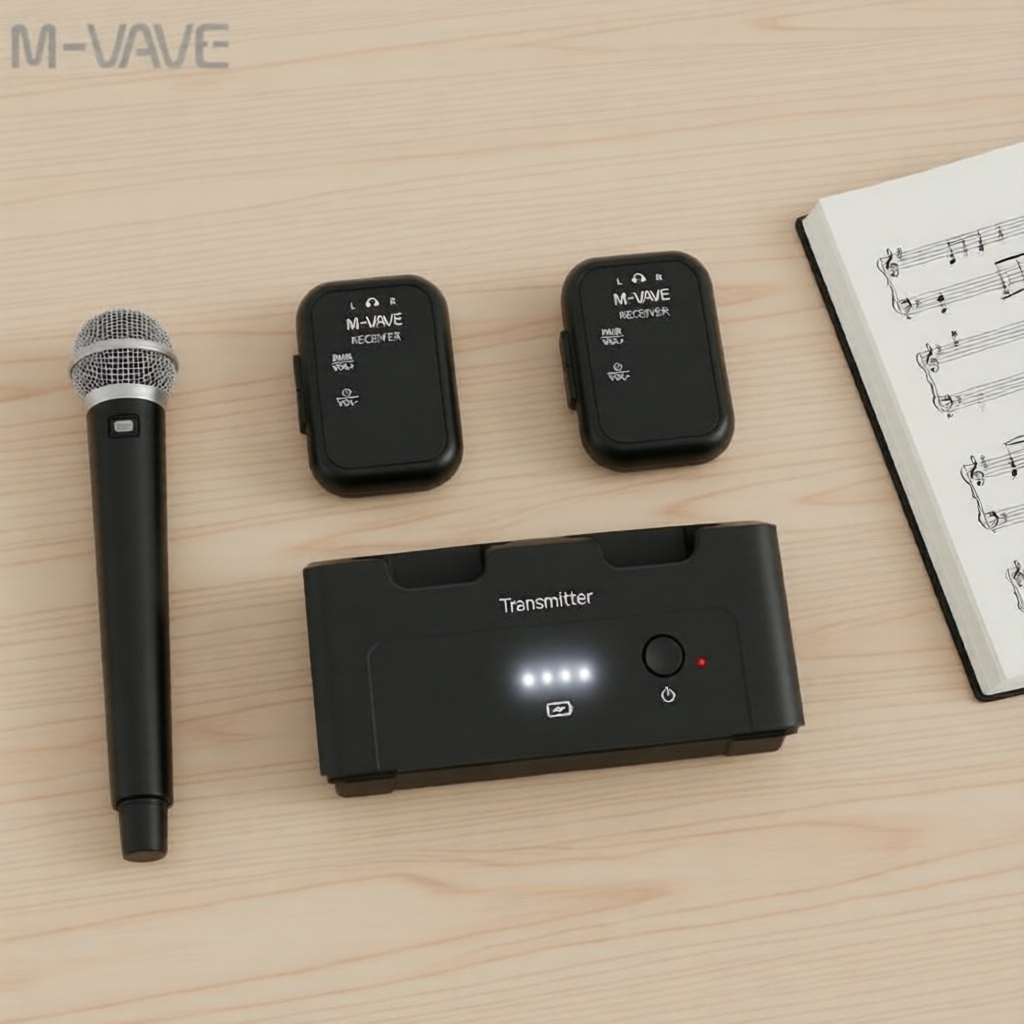 M-VAVE WP-12 หูฟังไร้สายแบบชาร์จได้ 2.4G: หูฟังสเตอริโอ/โมโนพร้อมตัวส่งและตัวรับ
