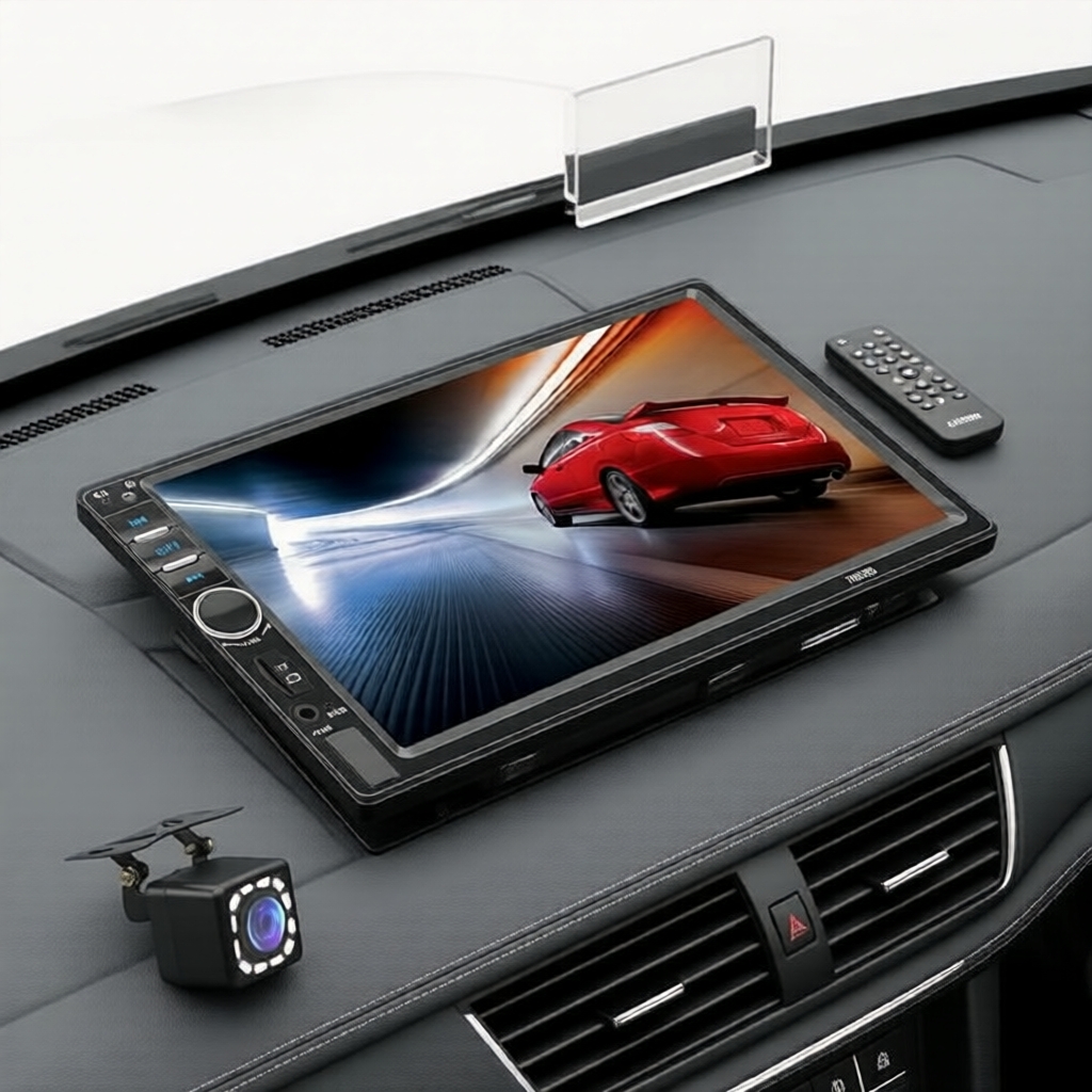 เครื่องเล่นรถยนต์ 7 นิ้ว แบบ 1DIN รองรับ MP5 มีหน้าจอสัมผัส วิทยุ FM, USB, Aux, Mirror Link, BT5.0