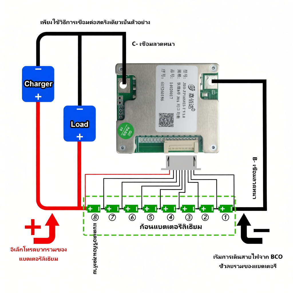 วงจรป้องกันแบตเตอรี่ JBD BMS 8S LiFePo4 15A/30A/60A