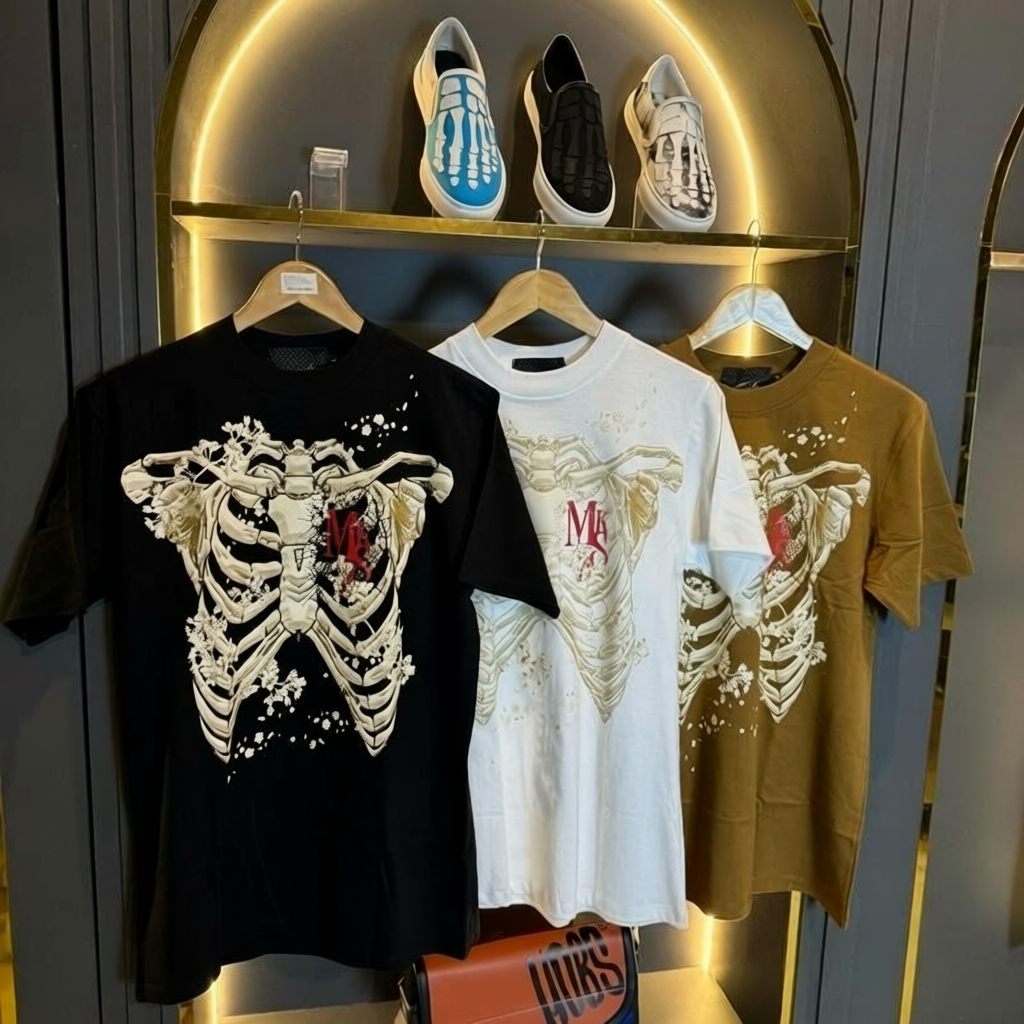 เสื้อยืดMSR ลายกระดูกสุดเท่ ผ้าคอตตอน 100%
