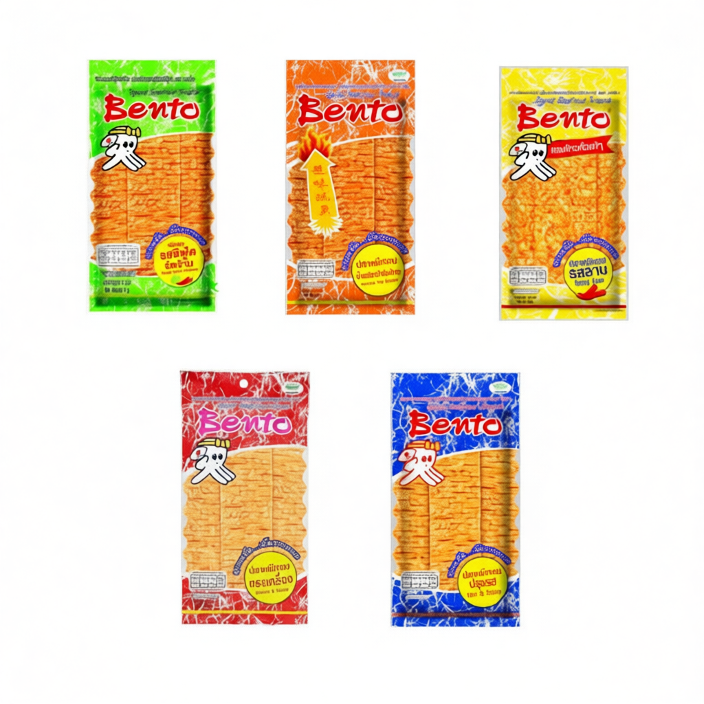 เบนโตะ Bentoปลาหมึกอบ คละรส ปลาหมึกอบรสทรงเครื่อง รสชาติหวานเผ็ดกลางอร่อย
