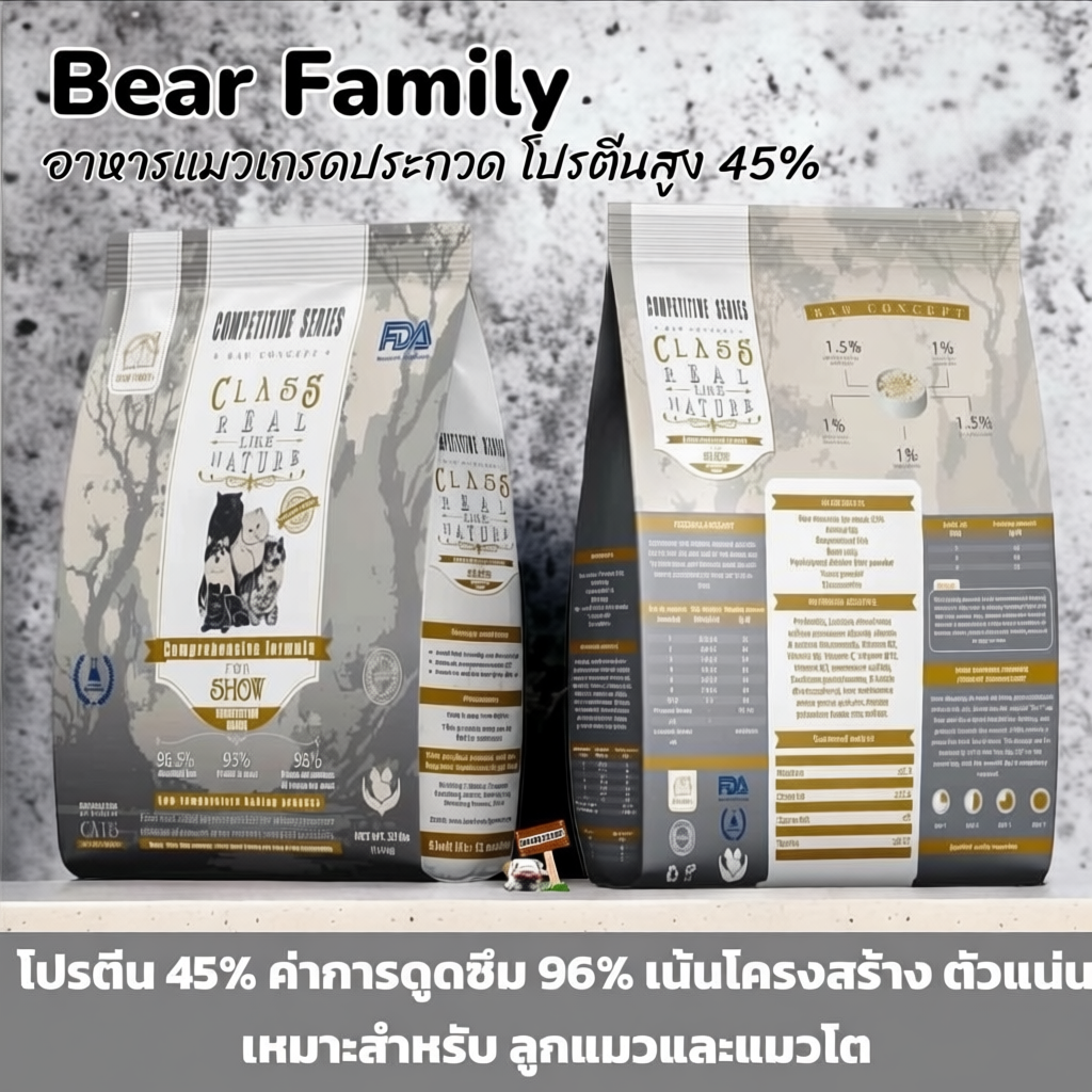 อาหารแมวโปรตีนสูง 45% Bear Family CLASS96  1.5kg