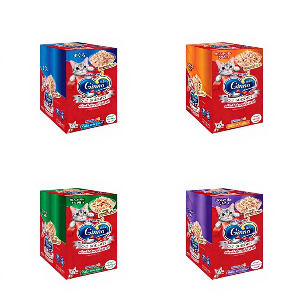 อาหารแมวแบบเปียก  Ginno Cat Gourmet 60 g (โหล 12 ซอง)