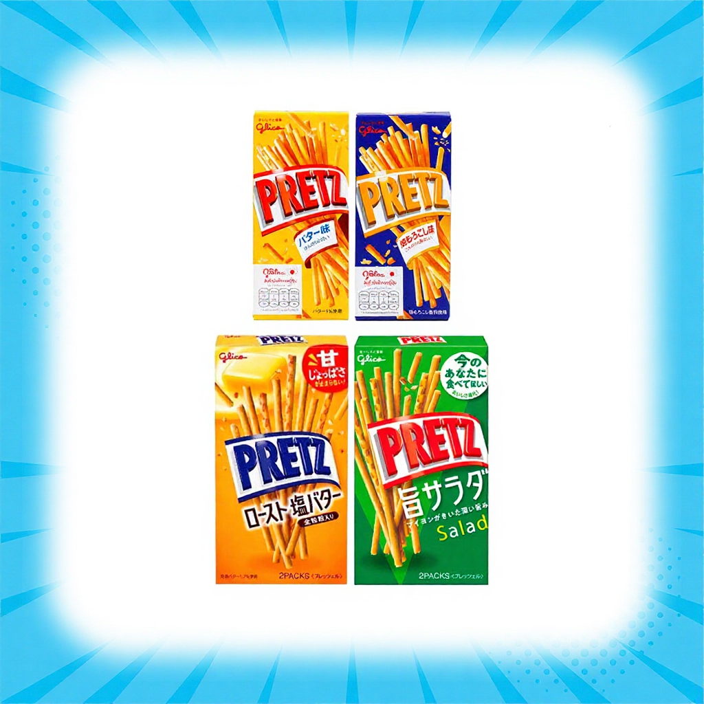 Glico Pretz Roast Salad บีสกิตแท่ง 4 รสชาติ