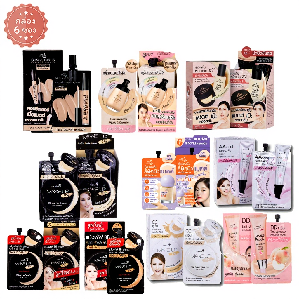 (6ซอง/กล่อง) NAMI MAKE UP Pro AAออร่า CCคูชั่น DDครีม แป้งพัฟ BB เนื้อครีม คอนซีลเลอร์ รองพื้น