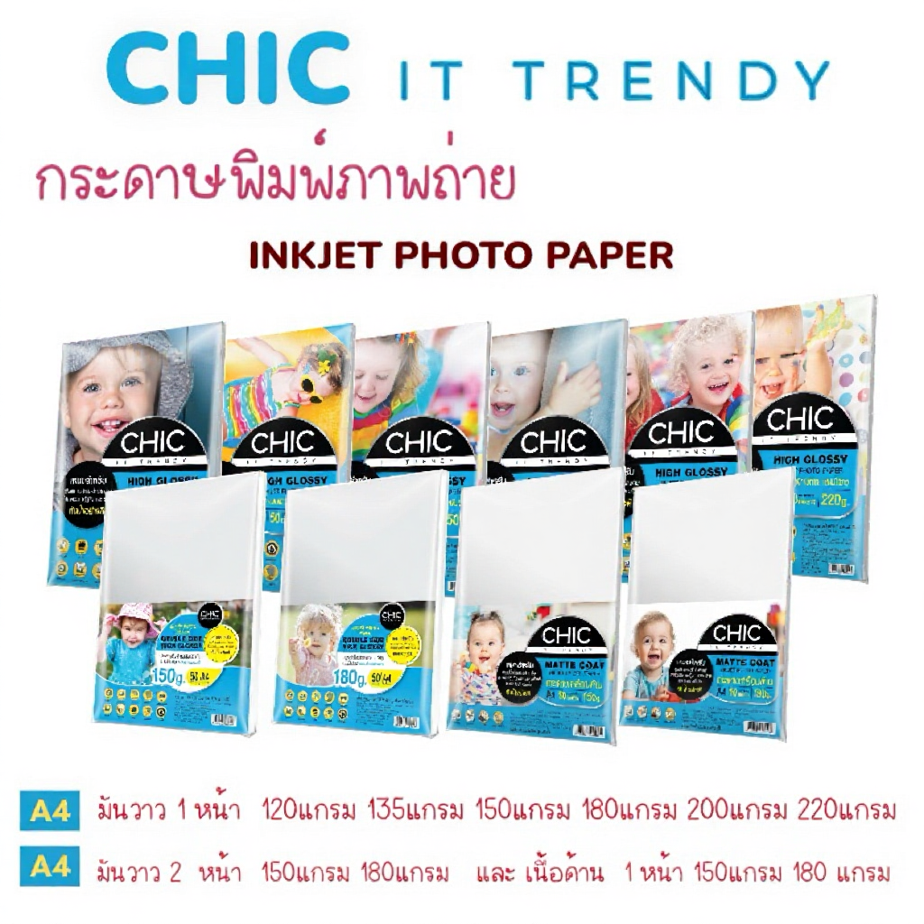 กระดาษโฟโต้ a4 หลายแบบ CHIC IT TRENDY Glossy Inkjet photo paper