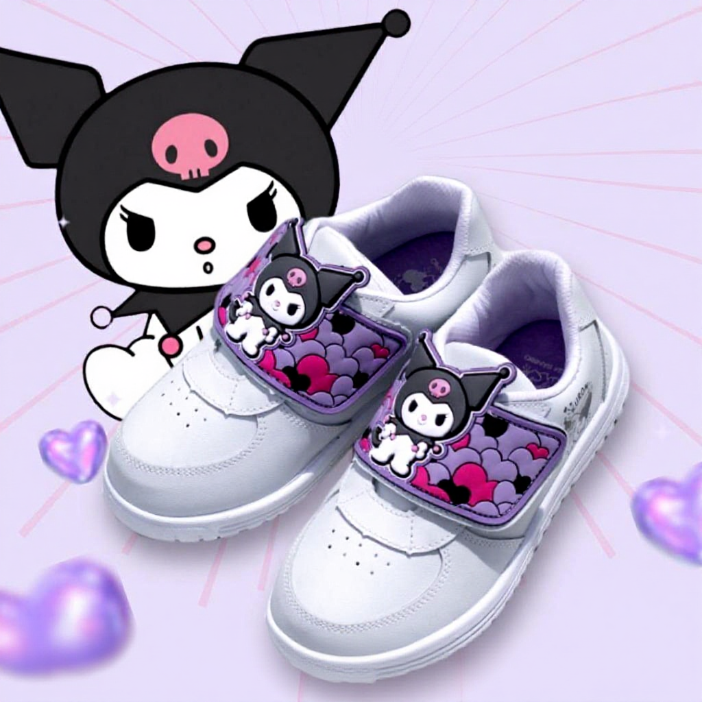 Y-ROON รองเท้านักเรียนอนุบาล รุ่น Y888 ลาย Kuromi สุดcute พื้นม่วง