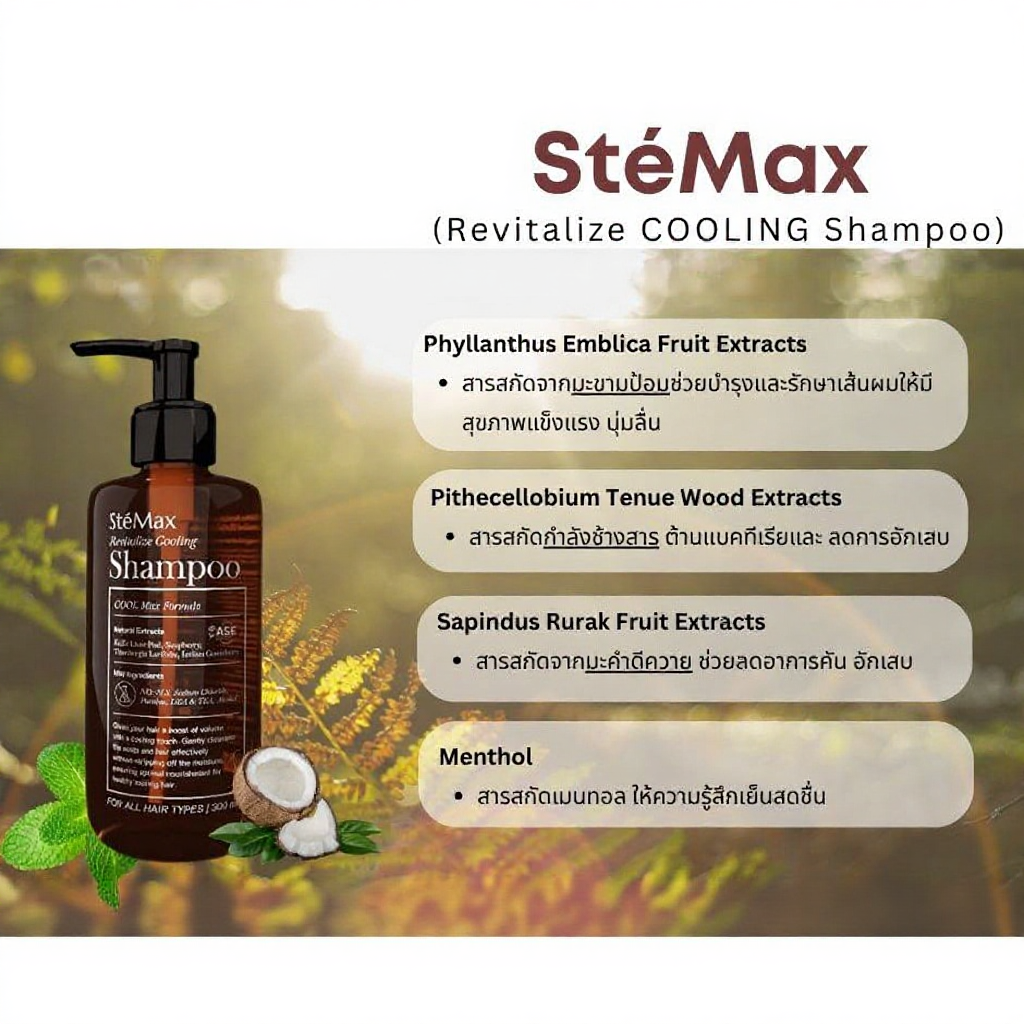Cuphar SteMax Revitalize Cooling Shampoo สารสกัดสมุนไพรธรรมชาติสูตรเย็นจากงานวิจัยคณะเภสัชจุฬา
