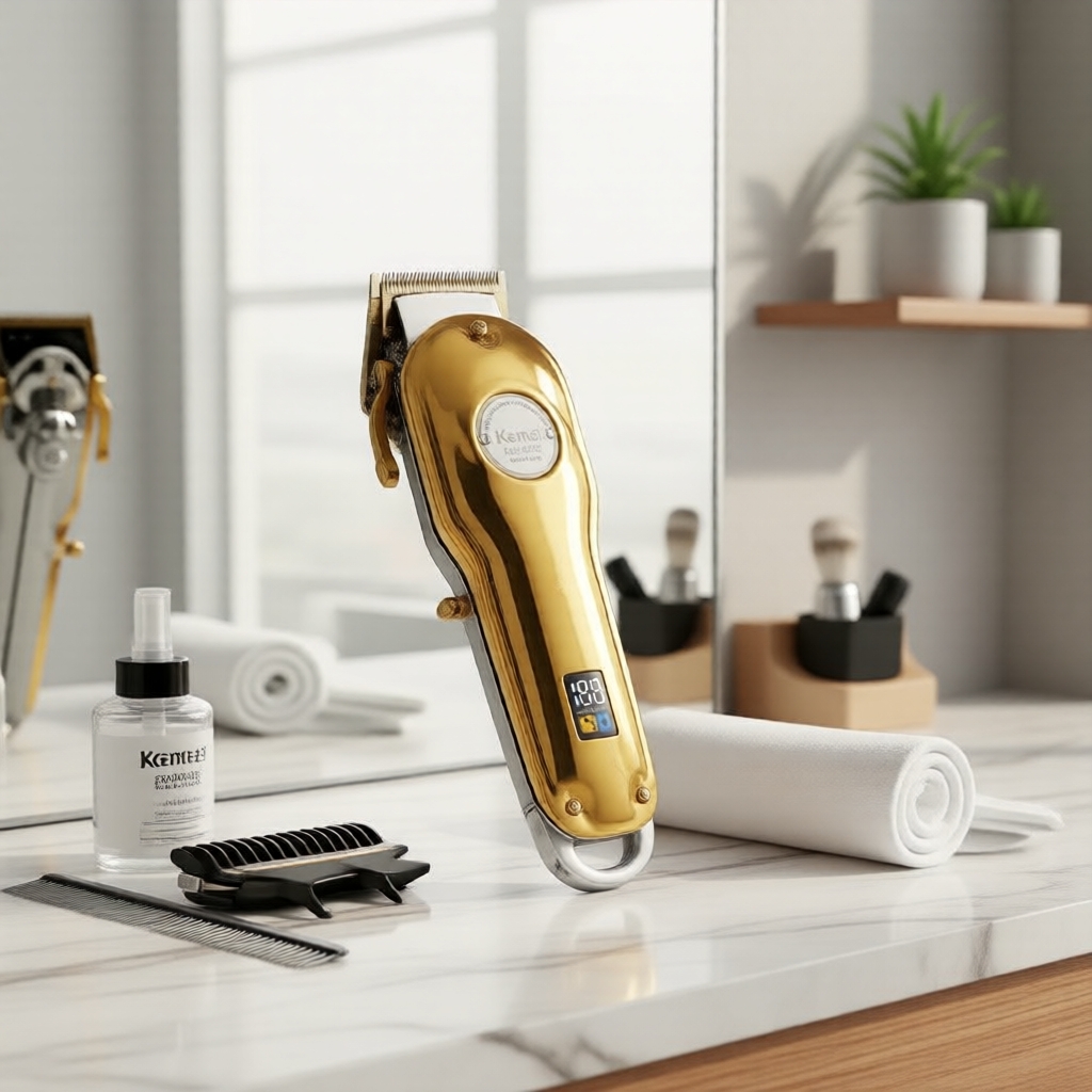 KEMEI KM-1986 ปัตตาเลี่ยนตัดผมดิจิทัลสําหรับช่างตัดผม, โครงโลหะ, มอเตอร์กําลังสูง, ชาร์จเร็ว