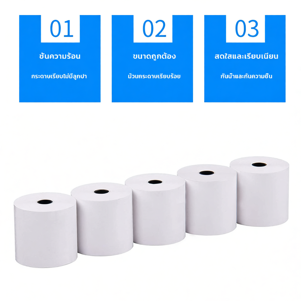 กระดาษใบเสร็จ 57x50mm 80x80mm 10ม้วน Thermal Paper
