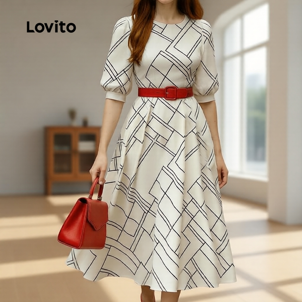 Lovito เดรสแอปริคอตผู้หญิง ทรงตรงมินิมอล ใส่สบายหน้าร้อน LBL35169