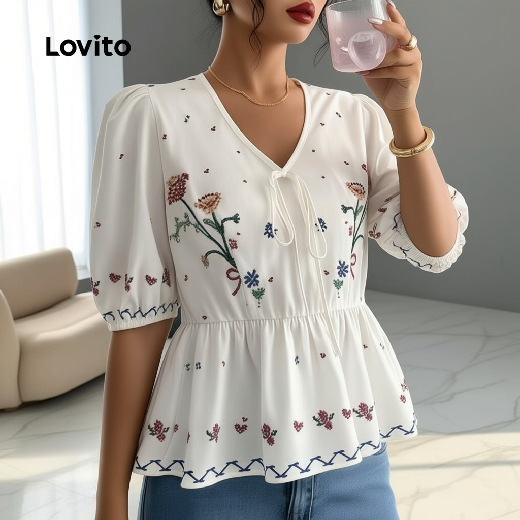 Lovito เสื้อลูกไม้หวานสําหรับฤดูร้อน ผู้หญิง LBL29343