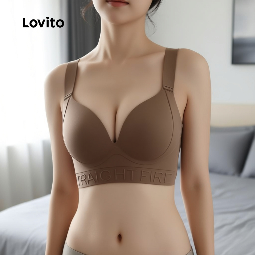 Lovito แคชชวล บราลีตคาซุย คাপ 3 มิติ ป้องกันการหลุด ปรับได้ ผ้าฝ้าย ไม่มีสาย ยกกระชับ สําหรับผู้หญิง LNE121180
