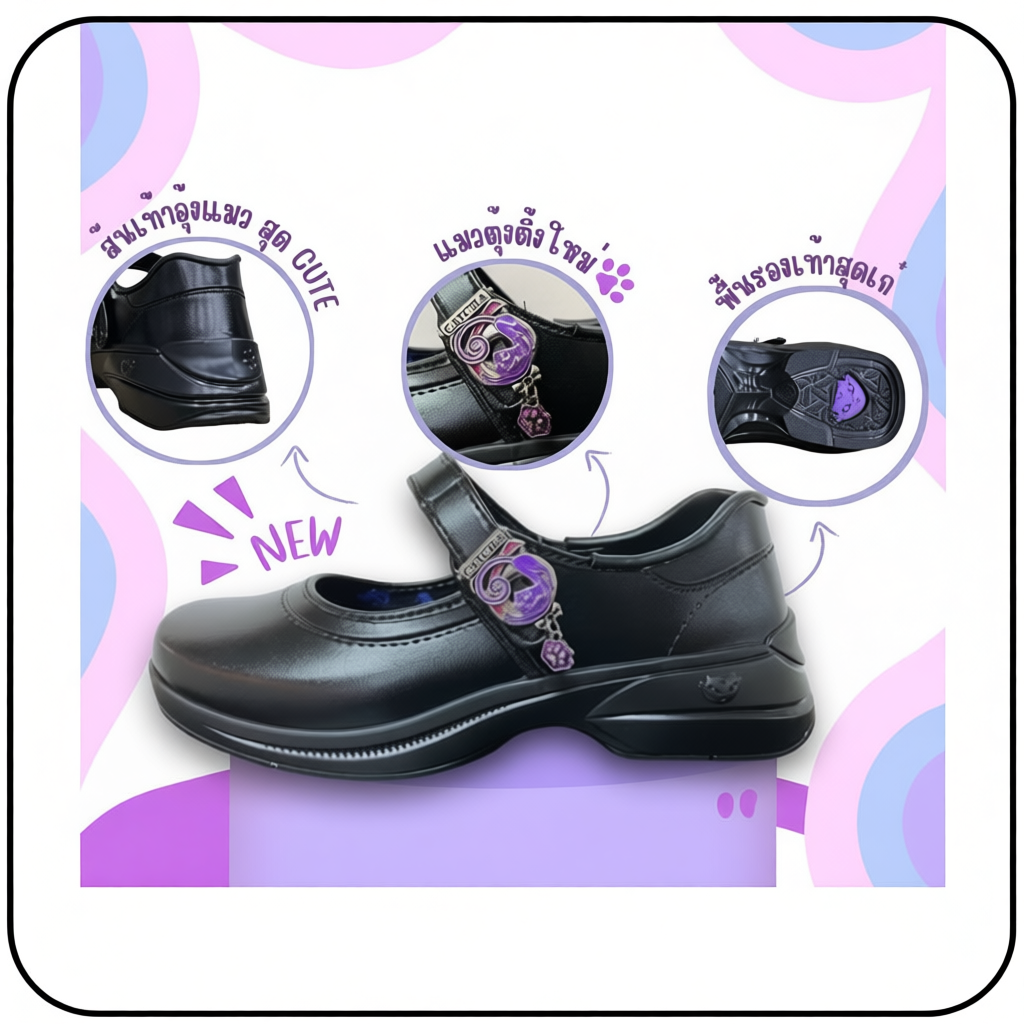 CATCHA รองเท้านักเรียนหญิง รุ่นใหม่ล่าสุด ส้นสูง1.5นิ้ว ไซส์31-42