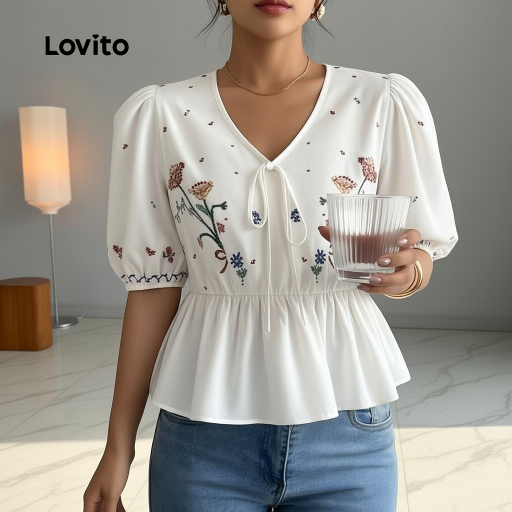 Lovito เสื้อลูกไม้หวานสําหรับฤดูร้อน ผู้หญิง LBL29343