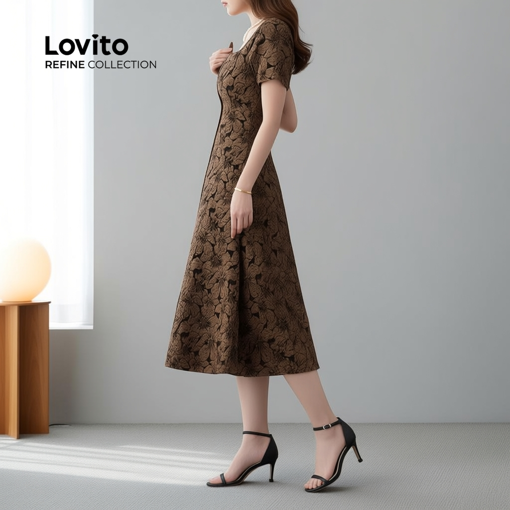 ชุดเดรสลําลองกระดุมบรอนซ์สําหรับฤดูใบไม้ผลิฤดูร้อน LR23A100