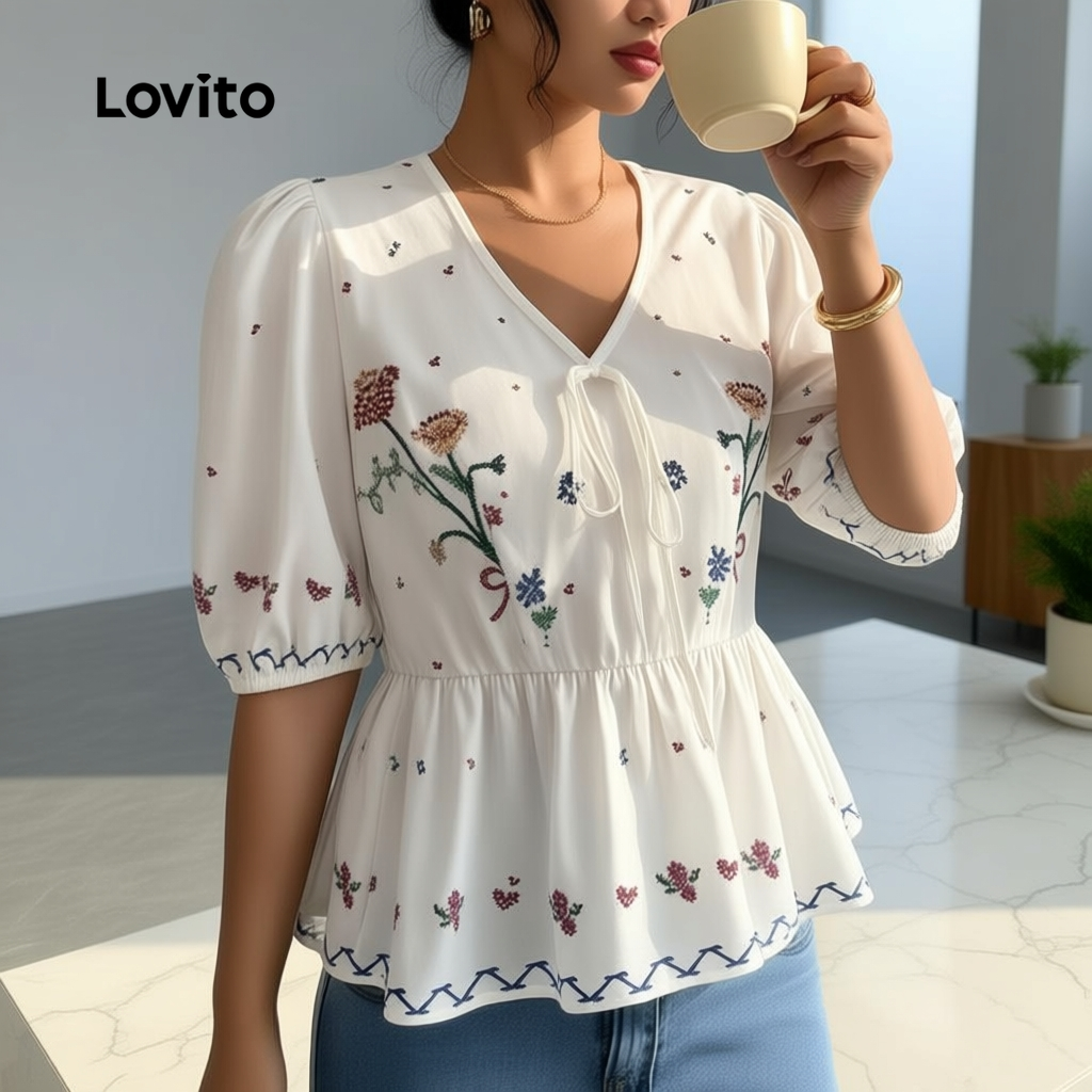 Lovito เสื้อลูกไม้หวานสําหรับฤดูร้อน ผู้หญิง LBL29343