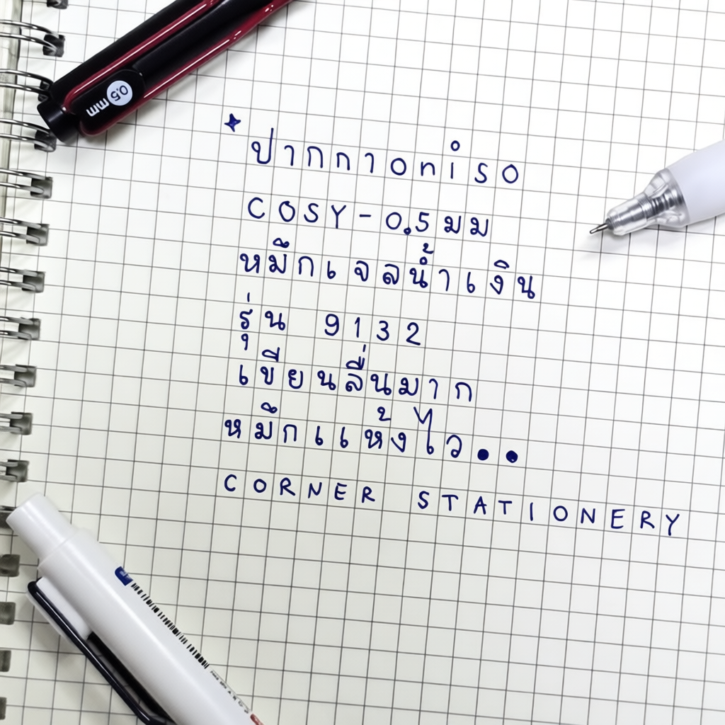 ปากกาเจล Oniso หมึกน้ำเงิน 0.5 มม.รุ่น COSY 9132 และ FD002 หมึกแห้งไว (เปลี่ยนไส้ได้) ปากกามือซ้าย