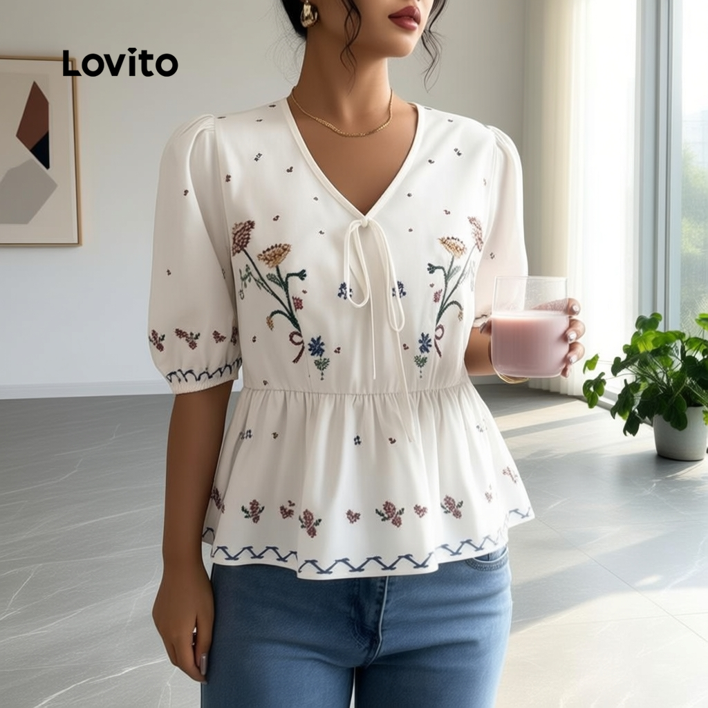 Lovito เสื้อลูกไม้หวานสําหรับฤดูร้อน ผู้หญิง LBL29343