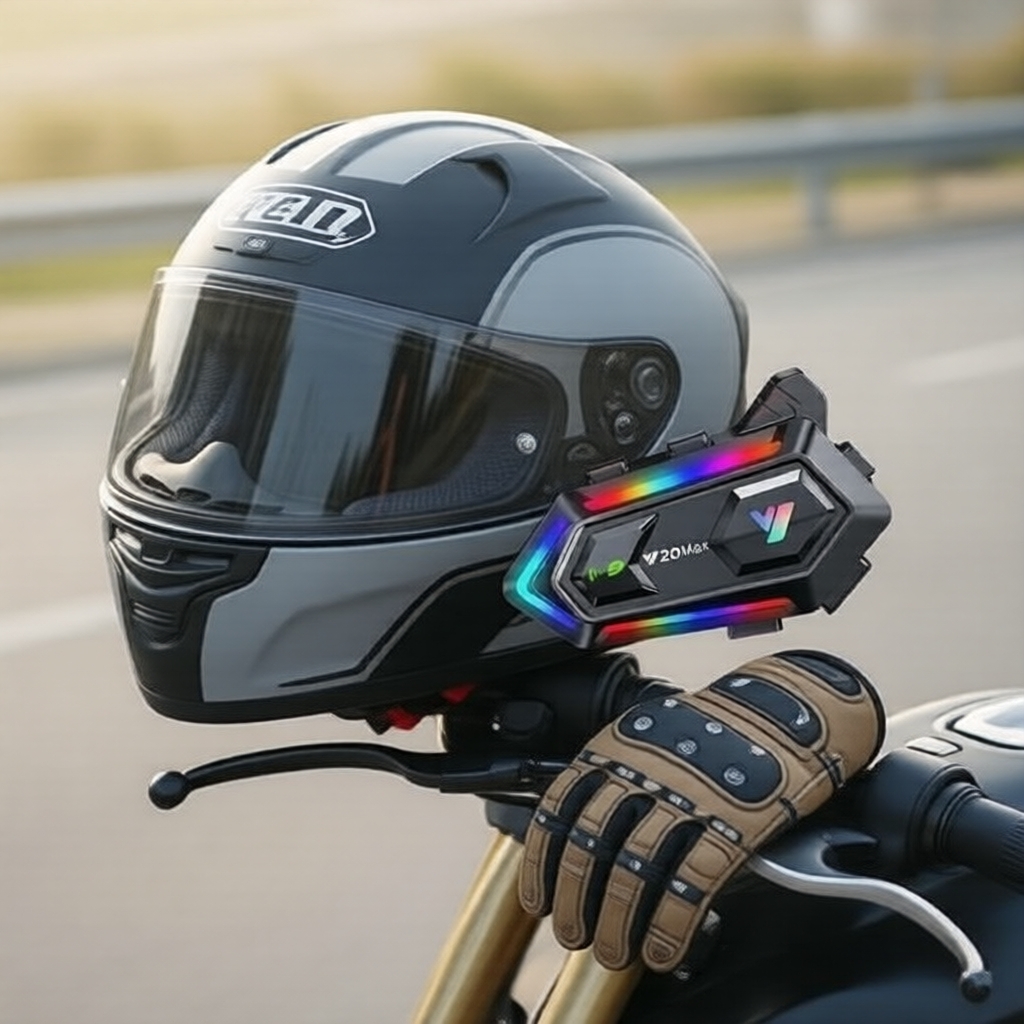 Y20 MAX หูฟังบลูทูธติดหมวกกันน็อคมอเตอร์ไซค์, ไฟ RGB, อินเตอร์คอม, แบตเตอรี่ 1000mAh, V5.3