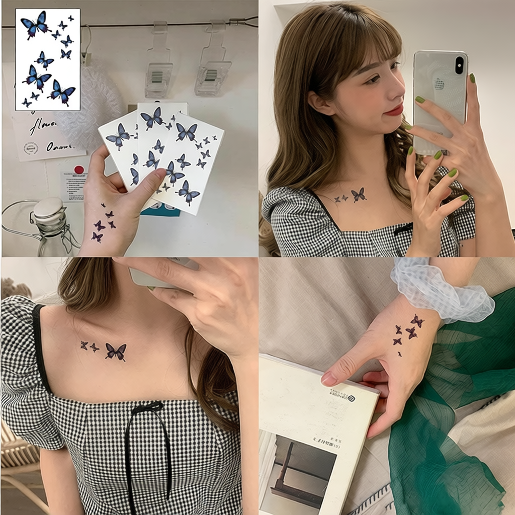 1 baht Korean style temporary waterproof blue butterfly tattoo sticker for men and women