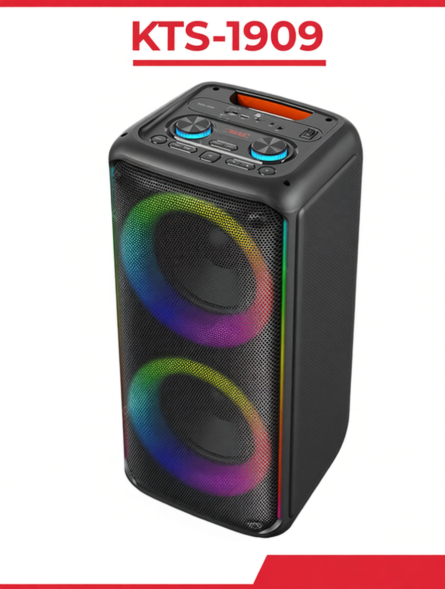 KTS-1909 ลำโพงบลูทูธคู่ 8x2 นิ้ว เบสแน่น พกพาสะดวก พร้อมไมค์และรีโมท