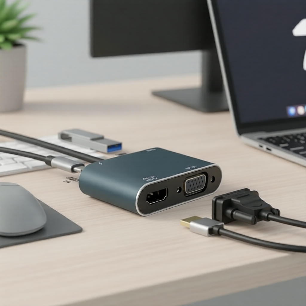 ฮับ USB‐C 4-in-1 ขนาด 87W PD พร้อมพอร์ต HDMI 4K VGA สําหรับ MacBook Pro แล็ปท็อป