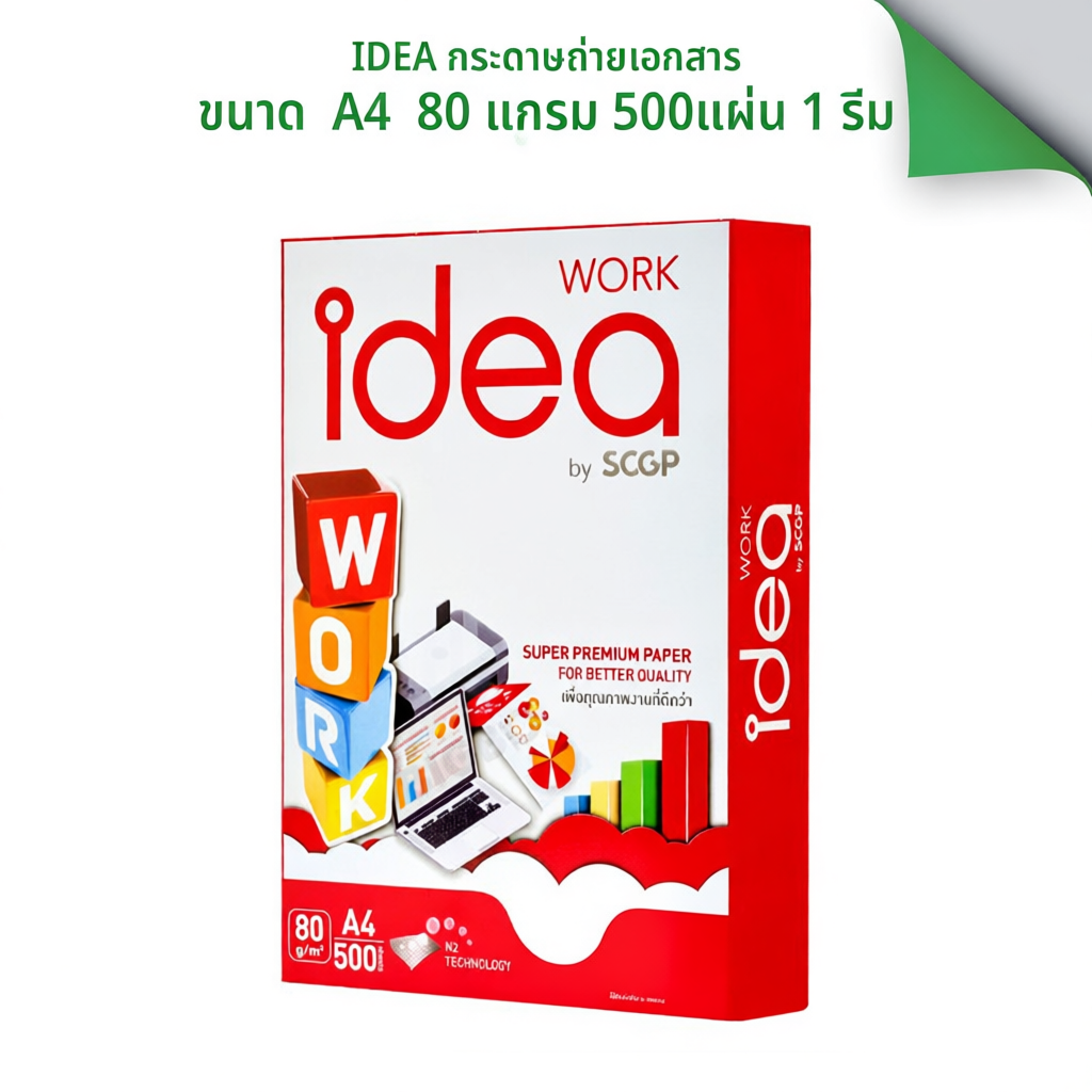 Idea กระดาษถ่ายเอกสาร 70 แกรม และ 80 แกรม A4 บรรจุ 1 รีม Idea Green, Idea Max, Idea Work ลดปัญหามองท