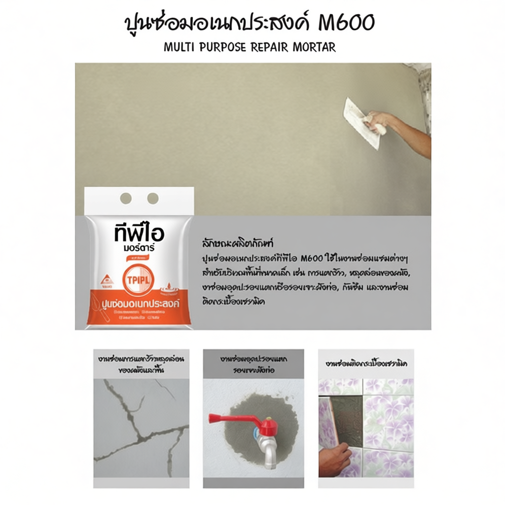 ปูนซ่อมอเนกประสงค์ TPI ขนาด 2 กก. TPI-M600 ปูนสำเร็จรูป ปูนซ่อมโครงสร้าง ปูนซ่อมกระเบื้อง