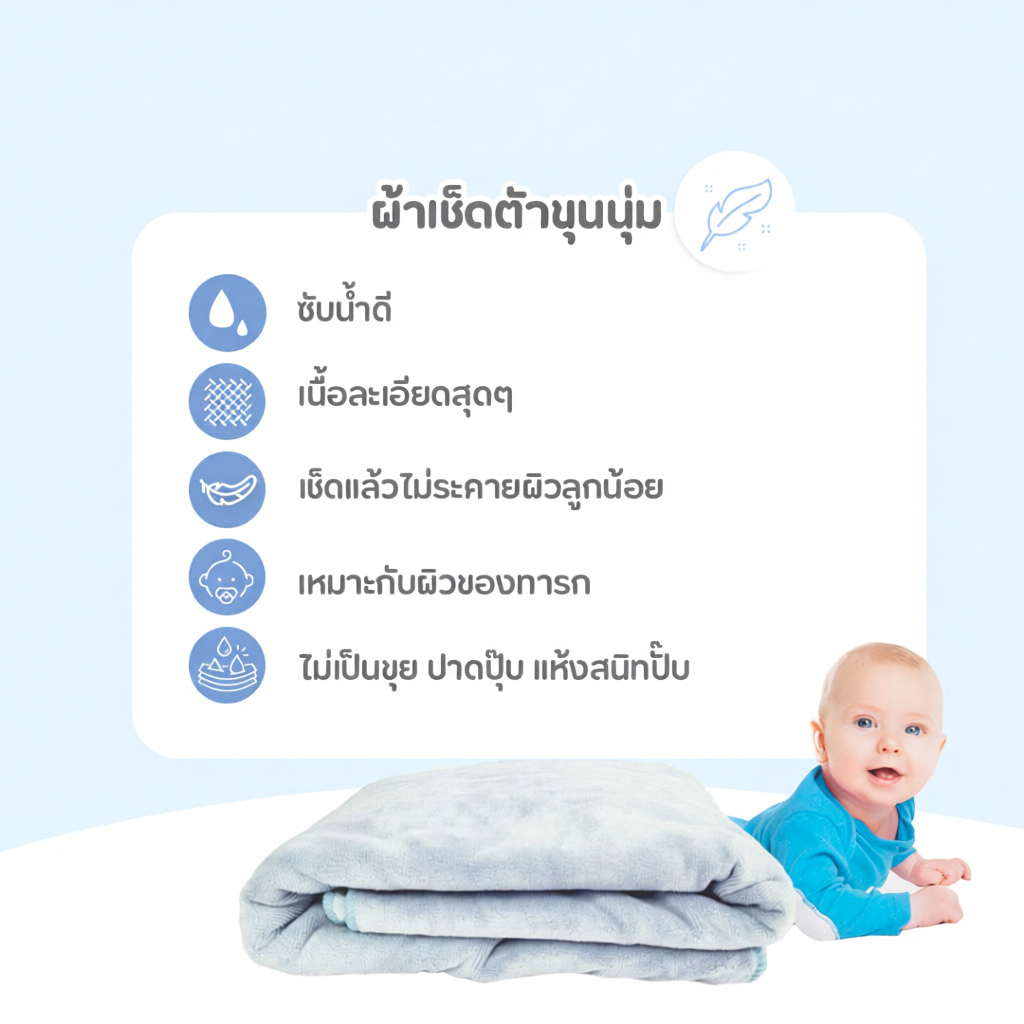 Airy ผ้าเช็ดตัวเนื้อนุ่ม สำหรับเด็ก ซับน้ำได้ดีเยี่ยม เนื้อละเอียด ไม่ระคายเคืองผิว ไม่เป็นขุย