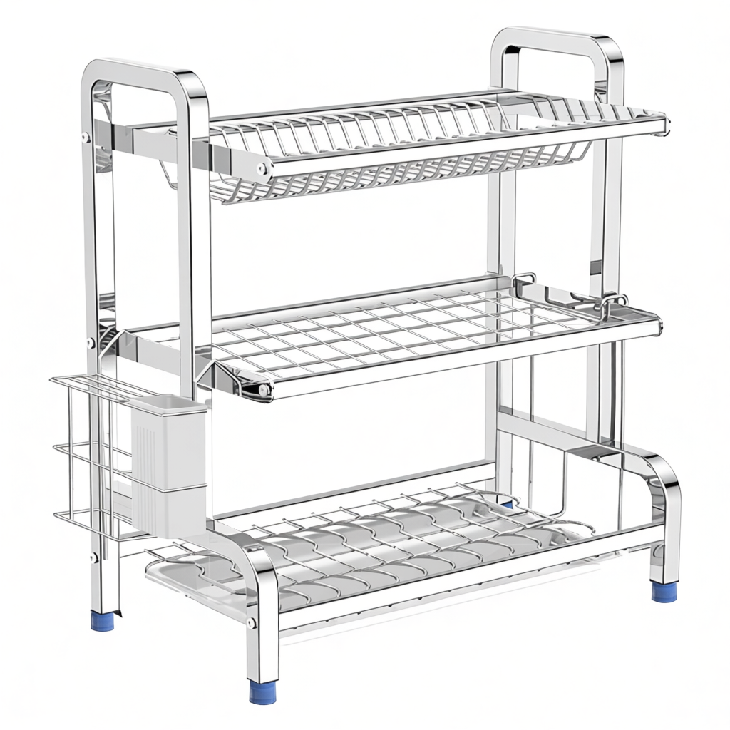 KITART ชั้นวางจาน เหล็กกล้าไร้สนิม 304 / 2 ชั้นพร้อมที่ใส่อุปกรณ์