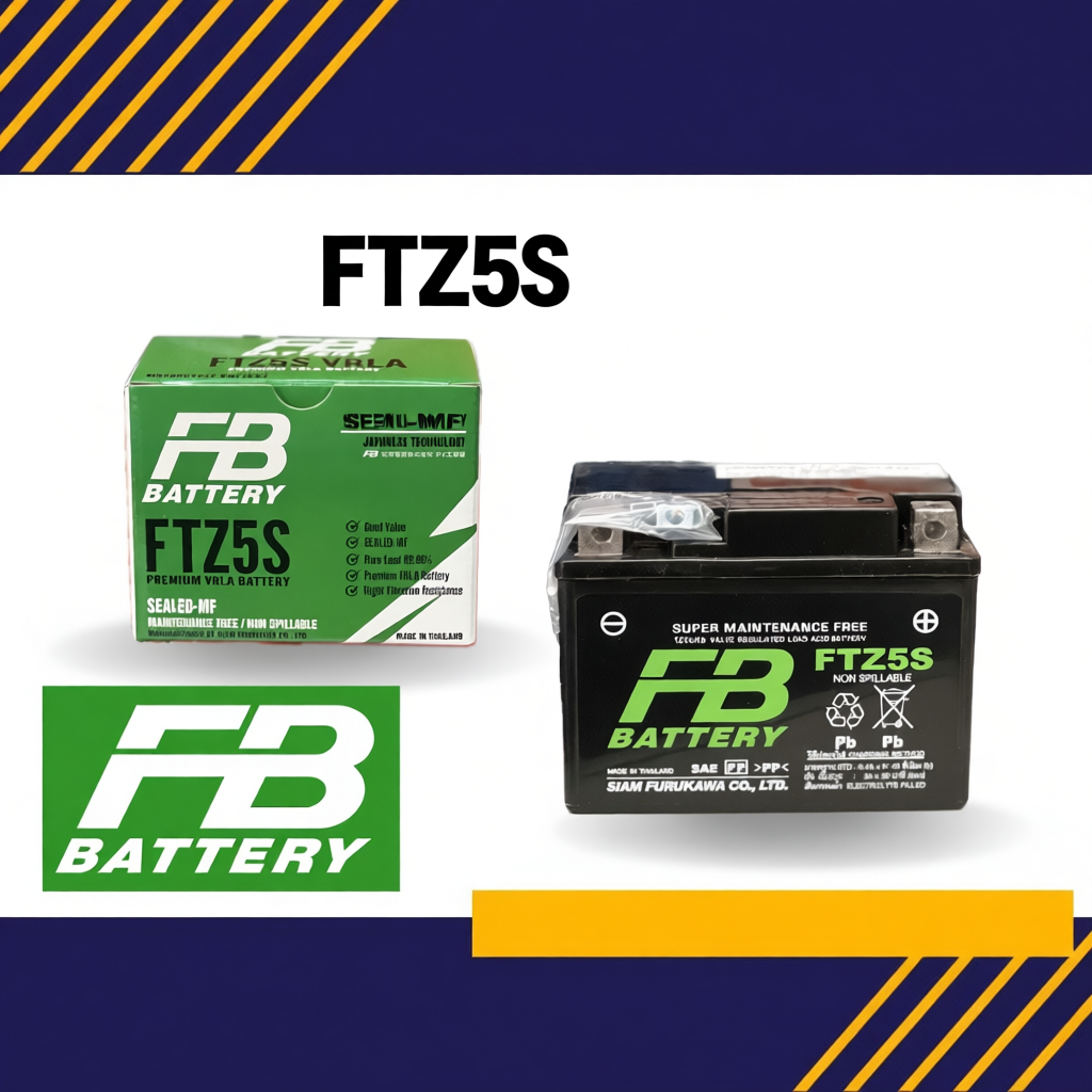 FB FTZ5S 12V 5Ah แบตเตอรี่มอเตอร์ไซค์ แบตเตอรี่แห้ง
