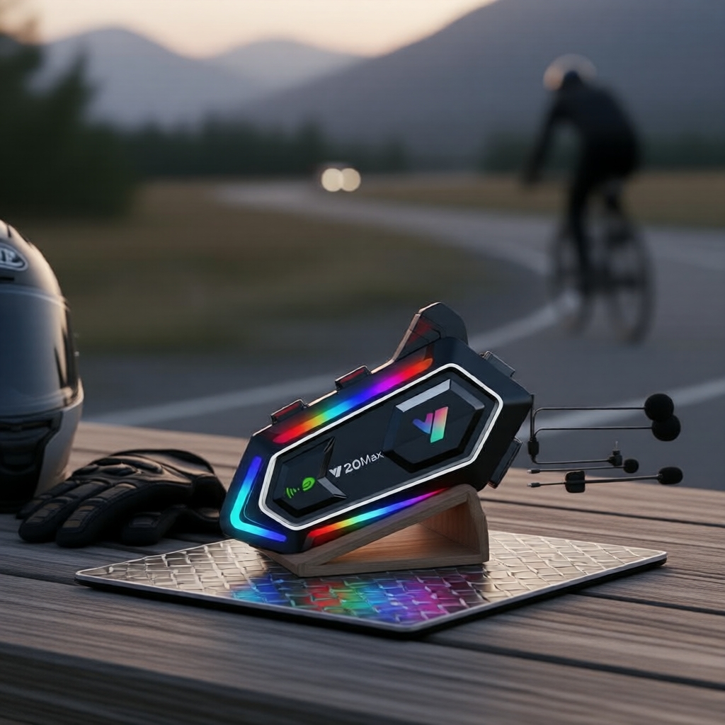 ชุดหูฟังบลูทูธติดหมวกกันน็อคมอเตอร์ไซค์ Y20 MAX, ไฟ LED RGB, แบตเตอรี่ 1000mAh, บลูทูธ 5.3 Pro