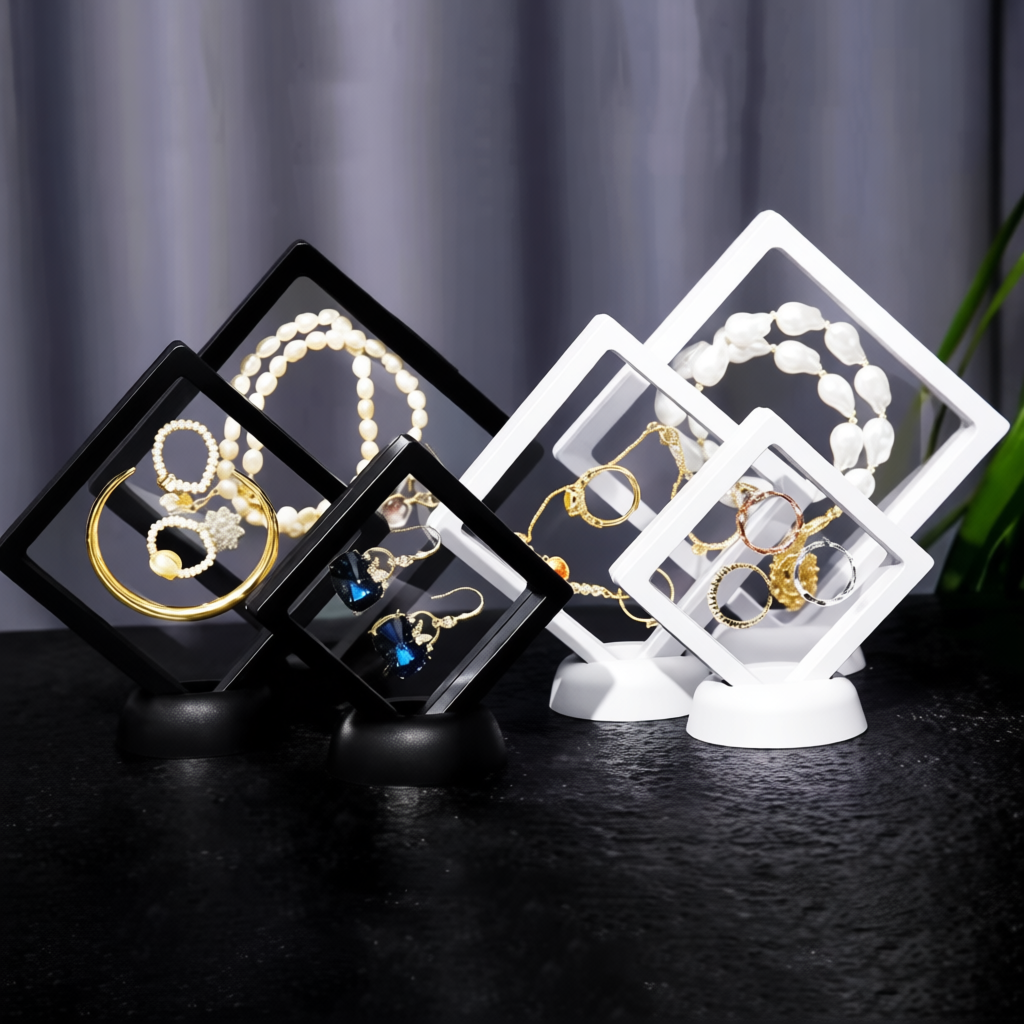 Jewelry, amulet, coin, and necklace storage boxes and frames