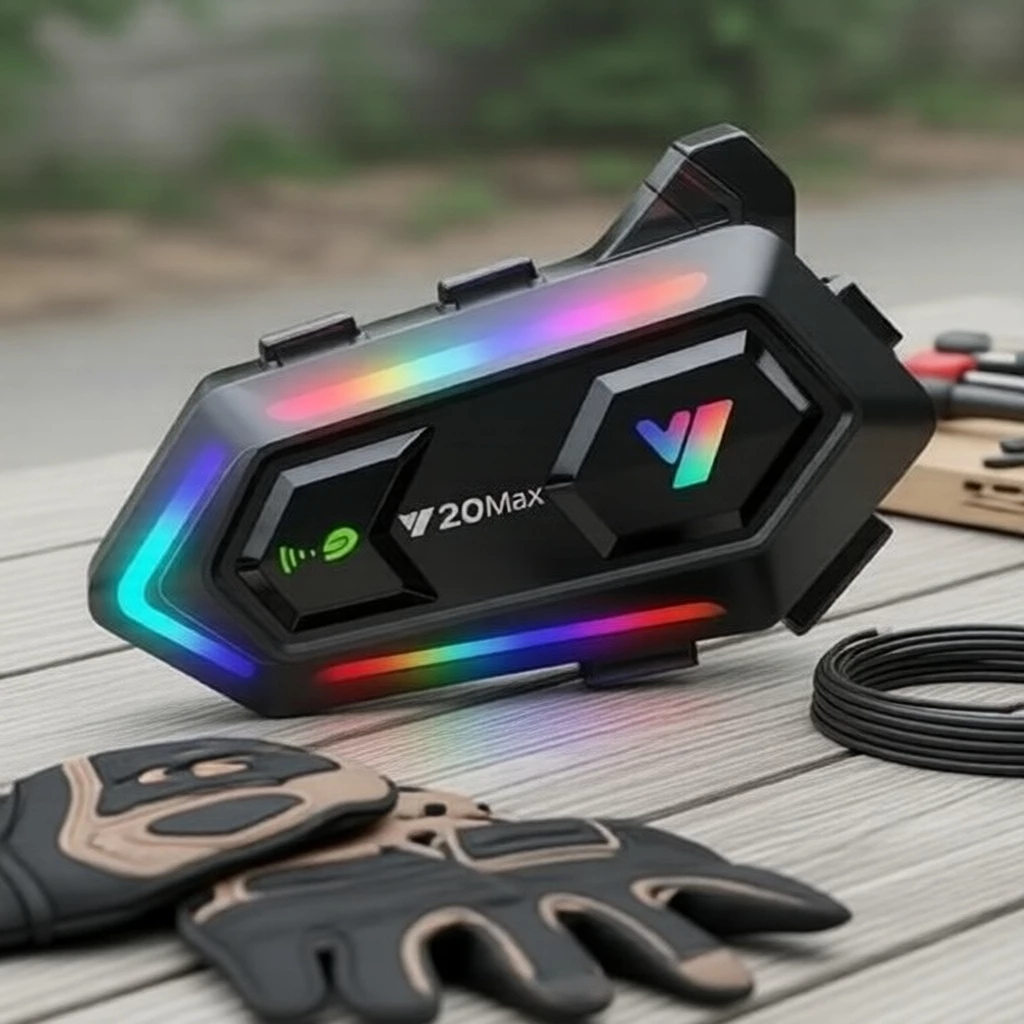 บลูทูธติดหมวกกันน็อครุ่น Y20 MAX เวอร์ชันบลูทูธ 5.3 อินเตอร์คอมพร้อมไฟ RGB แบตเตอรี่ 1000mAh สําหรับนักขี่มอเตอร์ไซค์